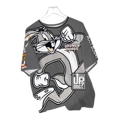 LOONEY TUNES Bugs Bunny　バッグス・バニー　Tシャツ　半袖　男女兼用　ユニセックス　うさぎ　グレー　レッスン着　ダンスレッスン着　ルームウェア　部屋着　練習着　可愛い　アメコミ　キャラクター　レトロ　ギフト　プレゼント　海外製品のサムネイル