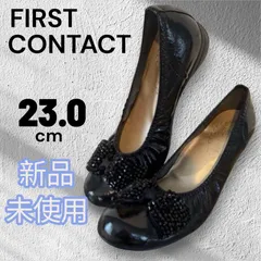 【新品未使用】ファーストコンタクト★FIRST CONTACT ビジュー リボン ウエッジソール 23.0 日本製 ブラック 黒 雨の日対策 コンフォートシューズ フラットパンプス バレーシューズ ビジュー装飾のサムネイル