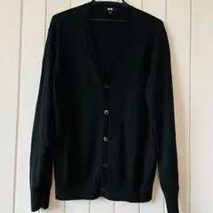 C-67　UNIQLO　ユニクロ　メリノVネックカーディガン ブラック　L　メンズ　毛100　秋冬　シンプル　460937　ゆったりのサムネイル