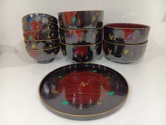 【未使用】桂由美 漆器 どっしり椀・汁椀・多用盆・お箸5客セット［店舗番号S］のサムネイル