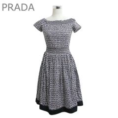 極美品 タグ付 PRADA シルク100％ ミモザ柄 キャミワンピース 40 