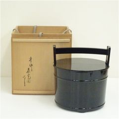 イ934 煙草盆『海田宗恵』『三代宗旦好写 一閑手付木瓜型 莨盆 胡桃足