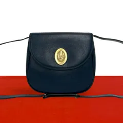 極 美品 Christian Dior ディオール ヴィンテージ CD ロゴ 金具 レザー 本革 ミニ ショルダーバッグ ポシェット ネイビー 紺 52476