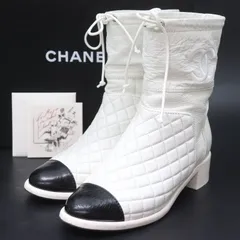 ITDZXMPRBXKW CHANEL シャネル マトラッセ ココマーク ブーツ ショートブーツ ラウンドトゥ ヒール ホワイト 白 ブラック 黒 レディース サイズ36Cのサムネイル