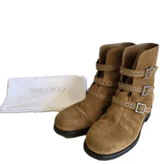 JIMMY CHOO ジミーチュウ スエード ベルト付き バイカーブーツ 38 25cm ブーツ レディース スウェード ブラウン 中古のサムネイル