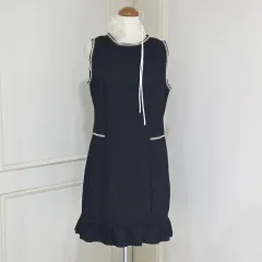 shein ヴィンテージ) ゴシック ロマンチック パール ブラック フリル ツイード ノースリーブワンピース ゲストルック