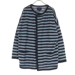 LANDS' END ランズエンド ボーダー柄 バイカラー 長袖 ボタンレス ニットカーディガン XL ネイビー系 メンズ 古着のサムネイル