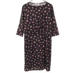 美品 PRIMATIVO HANAE MORI deux プリマティーボ ハナエモリ ドゥ 日本製 7分袖 ロングワンピース L ブラック レディース 古着