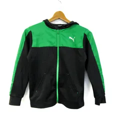 プーマ フード付きジャケット ジャージ スポーツウエア アウター キッズ 男の子用 140サイズ グリーン×グレー PUMA 【中古】