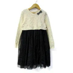 クミキョク ドッキングワンピース 長袖 レース チュール トップス キッズ 女の子用 130サイズ ホワイト×ネイビー 組曲 【中古】