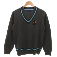 フレッドペリー FRED PERRY 美品 ニット セーター 長袖 XS Vネック ロゴ ワッペン グレー 紺 ネイビー 青 ブルー /KBのサムネイル