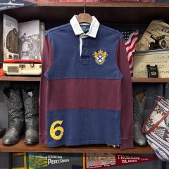 美品】古着 ラルフローレン ラガーシャツ クレストワッペン ネイビー L