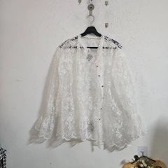 美品 SACRA サクラ フレンチスリーブ シースルー ブラウス ストライプ 