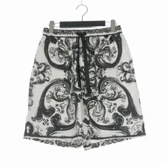 ドルチェ&ガッバーナ ドルガバ DOLCE&GABBANA マヨリカプリント シルクツイル ショートパンツ ショーツ 44 ホワイト/ブラック GV37AT/HI1S6 国内正規のサムネイル