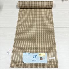 紬 手織つむぎ 西陣着物 からし色系 格子柄 しつけ糸付 はっ水加工 