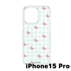 【新品未使用】iPhone15 pro クリア ハードケース (リボン×チェック柄) リボン チェック柄 ミント ガーリー 赤 大人可愛い 韓国風 cl-cat14-ip15pro-489