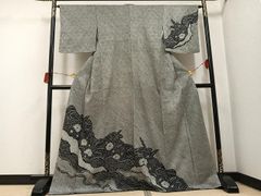 8746］本場白大島紬 美品 都喜ヱ門 単衣 7マルキ 正絹 着物 藤絹織物