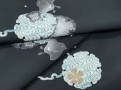 平和屋着物▽小紋　単衣　千鳥　雪輪花文　黒地　洗える着物　CABG2439th
