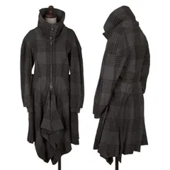 ヴィヴィアンウエストウッド レッドレーベルVivienne Westwood Red Label ウールコットンチェック変形ドレープコート グレー青2のサムネイル