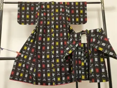 平和屋着物[]久留米絣　女の子　７歳　四つ身　着物・羽織(単衣)セット　洋花文　綿　逸品　DABE7099ma