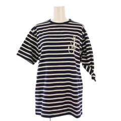 ジェイダブリューアンダーソン JWアンダーソン J.W.ANDERSON BORDER KNOT TEE ボーダーノットTシャツ カットソー 半袖 クルーネック アシンメトリー ストレッチ ロゴ 刺繍 XS 紺 ネイビー アイボリー タグ付きのサムネイル