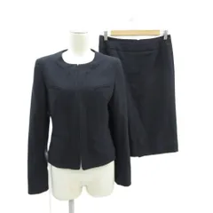 バーニーズニューヨーク BARNEYS NEW YORK KIYOMI SAITO スーツ セットアップ 上下 ノーカラージャケット ミドル丈 タイトスカート ミモレ丈 40 L 紺 無地 /SY65 ■ECD002のサムネイル
