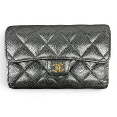 CHANEL 極美品 シャネル マトラッセ クラシック ミディアム フラップウォレット 三つ折り財布 AP0232 キャビアスキン 新型シリアルシール ブラック レザー ゴールド金具 Aランク 中古 鑑定済 シャネル財布