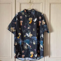 W　リップンディップ RIPNDIP 総柄 シャツ メンズ Lサイズ　MENS men's　半袖　aloha　アロハ　shirt　ブルー 青 藍色 ネイビー 紺色　猫　ネコ　ねこ　CAT　アニマル　海　SEAのサムネイル