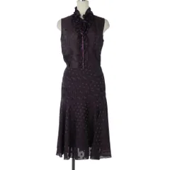 ランバン LANVIN コレクション セットアップ ノースリーブ ブラウス スカート ひざ丈 ドット フリル 38 紫 パープル