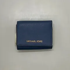 極美品　MICHAEL KORS　マイケルコース　三つ折り財布　ロゴ　ゴールド金具　レザー　紺　ネイビー