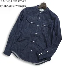 Wrangler × BEAMS ラングラー × BEAMS 通年★ 長袖 バンドカラー ウォッシュ加工 デニム ウエスタン シャツ Sz.S メンズ