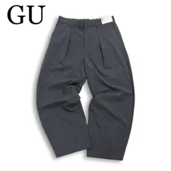 25SS★ 【新品 未使用】 GU ジーユー 春夏★ 【バレルレッグスラックス(柄)】  チェック ワイドパンツ Sz.L メンズ 灰のサムネイル