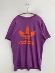 adidas アディダス Tシャツ/カットソー L パープル 前面プリント ブランドロゴ ミドル丈 半袖 クルーネック(丸首) メンズ レディース