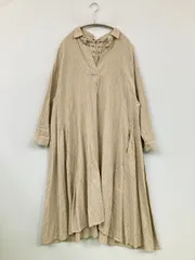 And Couture アンドクチュール シャツワンピース 38 ベージュ リネン・麻 ストライプ柄 長袖 ロング・マキシ丈 レディース