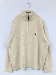 U.S. POLO ASSN. ユーエスポロアッスン ニット/セーター M アイボリー ニット 無地 ワンポイント 刺繍 ミドル丈 長袖 タートルネック/ハイネック レディース