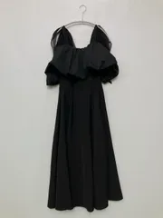 JUNOAH ジュノア ワンピース L ブラック コットン 無地 半袖 ロング・マキシ丈 フレア レディース