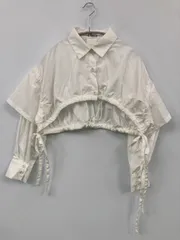 Cara カーラ シャツ/ブラウス ホワイト 無地 リボン ショート丈 長袖 レギュラーカラー レディース