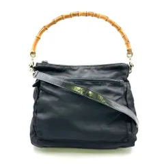 【新着】GUCCI バンブー 2WAYショルダー ナイロン ブラック ハンドバッグ シルバー 000.2404.0509