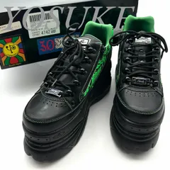 【極美品】　【B5344】 YOSUKE ヨースケ スニーカー 厚底 レースアップ ブラック グリーン パイソン柄 レザー ウレタンソール