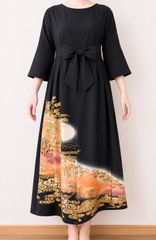 正絹 作家物 黒留袖 着物リメイク ロングドレス セミオーダー 一点物 着物リメイク ロングワンピース ドレス 黒留袖 正絹 作家物