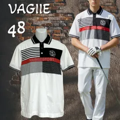 VAGIIE SPORT バジエ メンズ ゴルフウェア 半袖ポロシャツ 48 ステッチロゴ  綿  ポリエステル ボーダー ホワイト系 (E-0023)☆のサムネイル