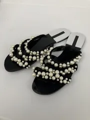 ZARA BASIC ザラベーシック サンダル 39 ブラック ベロア 無地 フラット ストラップなし スリッパサンダル レディース