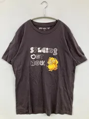 UNIQLO ユニクロ Tシャツ/カットソー L グレー 前面プリント 半袖 ミドル丈 クルーネック(丸首) メンズ レディース