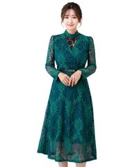 [그린 파키라] 결혼식 원피스 드레스 여성 긴팔 정장 원피스 불리는 레이스 오케이 존 봄 가을 겨울 큰 사이즈