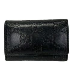 お買い得品 GUCCI グッチ 二つ折り キーケース 6連 黒 シマレザー 柄
