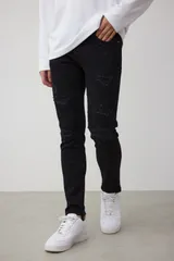AZUL by MOUSSY アズールバイマウジー デニムパンツ S ブラック フルレングス 無地 スキニー・タイト テーパード レギュラー クラッシュ・ダメージ レディース