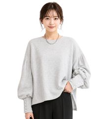 [그린 파키라] 뽀완소매 탑스 레이디스 가을 겨울 봄 스웨트 트레이너 컷소우 긴팔 퍼프 슬리브 풍선 소매 볼륨 소매 드롭 숄더 풀오버 세련된 오피스 캐주얼 회색 (L, 그레이) [그레이] [L] [표준]
