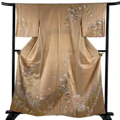 訪問着 身丈160.5cm 裄丈64cm M 袷 雪輪 貝桶 金糸 金銀彩 薄オレンジ 正絹 秀品 【中古】のサムネイル