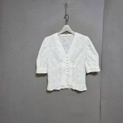 美品】Rene ルネ フリルブラウス 長袖シャツ リボン 花 白 34 日本製 