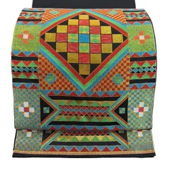 【美品】 袋帯 逸品 龍村美術織物 落款 本袋 関西仕立て 北欧モザイク 菱 箔 黒 お太鼓柄 正絹 【中古】のサムネイル